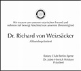 Traueranzeigen von Richard von Weizsäcker | Tagesspiegel Trauer