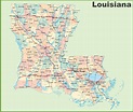 Road map of Louisiana with cities