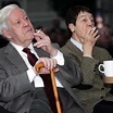 Helmut Schmidt and his wife Loki enjoy a cigarette at a New Year event ...