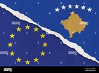 Le drapeau du Kosovo et de l'Union européenne a arraché du papier sur ...