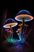 A group of colorful glowing mushrooms