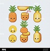 Pineapple cute kawaii mascot. Set of funny kawaii drawn fruit in the ...