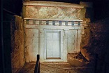 Door at the tomb of Vergina (Aegai) Greece, king Philip II burial ...