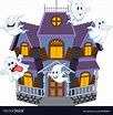 Cartoon scary Halloween house with funny ghosts Vector Image