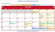 Deutschland Kalender zum Drucken - Mai 2020