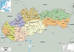 Map of Slovakia regions: political and state map of Slovakia
