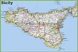 Large detailed road map of Sicily