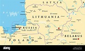 Lithuania and Kaliningrad, political map, with capitals and most ...