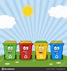 Cuatro Color reciclar contenedores de dibujos animados — Vector de ...