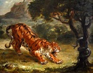 Tigre Gruñendo a Un serpiente , óleo sobre lienzo de Eugène Delacroix ...