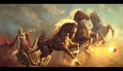 Apollo rides a chariot pulled by fiery horses across the sky every day ...