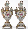 A pair of Saxony porcelain vases and covers, decorated with transfer ...