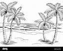 Mar costa gráfica playa negro blanco paisaje dibujo ilustración vector ...