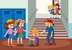 acoso escolar con personajes de dibujos animados de estudiantes ...