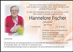 Hannelore Fischer | Traueranzeige | trauer.inFranken.de