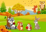 dibujos animados de animales salvajes en el bosque de otoño 8604973 ...