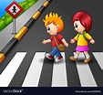 Little girl and boy crossing street Royalty Free Vector