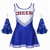 Varsity Cheer School Girl Cheerleader Fancy Dress Up Uniform w/ Pom Poms