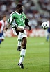 Augustine Eguavoen of Nigeria in action in the 1998 World Cup Finals ...