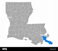 Mapa de Plaquemines en Luisiana Fotografía de stock - Alamy