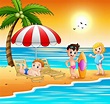 Niños disfrutando de unas vacaciones de verano en la playa. | Vector ...