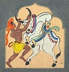 Bull Fighter - Nandalal Bose - Haripura Art - Bengal School Indian ...