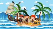 escena de la isla del tesoro durante el día con niños piratas 2284338 ...
