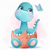 Cute little dinosaur with watercolor illustration 2063620 Vector Art at ...