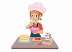 Premium Vector | Little girl cooking making a cake