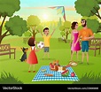 Happy family picnic in city park cartoon Vector Image