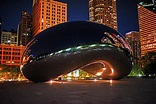 Chicago Illinois Millennium Park The Bean Sculpture at Night Cloud Gate ...
