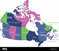 Map of Canada divided into 10 provinces and 3 territories ...