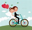 Newlyweds Bike | Wedding couple cartoon, Bride and groom silhouette ...