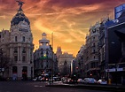 "Metropolis at Sunset" Madrid/ Spain Foto & Bild | spain, sunset, world ...