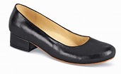 Anna Black Leather Low Heel | Hitchcock Wide Shoes
