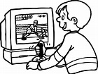 Boy Playing Computer Games Hockey Coloring Page | Wecoloringpage.com