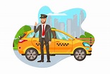 Conductor de taxi con personaje de dibujos animados aislado coche ...