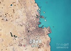Doha 3D Render Satellite View Topographic Map Digital Art by Frank Ramspott
