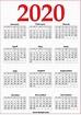 2020 Printable Year Calendars Red, Black and White - Noolyo.com