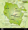 Lothringen in Frankreich als Umgebungskarte mit Grenzen in Grün. Die ...