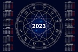 calendario 2023 con signos del zodiaco en un círculo astrológico sobre ...