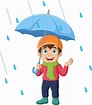 niño pequeño de dibujos animados con paraguas bajo la lluvia 15219750 ...