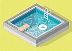 an illustration of a swimming pool with a ladder above it and a towel ...