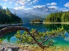 lake, Germany, forest, summer, mountains, trees, water, clouds, green ...