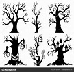 Ensemble de spooky dessin animé arbre d’Halloween — Image vectorielle ...