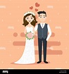 Ilustración vectorial de jóvenes recién casados feliz la novia y el ...