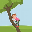 cute little girl climbing big tree in the park 12857856 Vector Art at ...