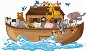 Animales en el arca de Noé con ola de mar aislado sobre fondo blanco ...