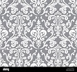 Vector. Seamless elegant damask pattern. Grey and white Stock Photo - Alamy