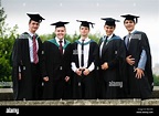 Five 5 male Students at Aberystwyth University Graduation day, Wales UK ...